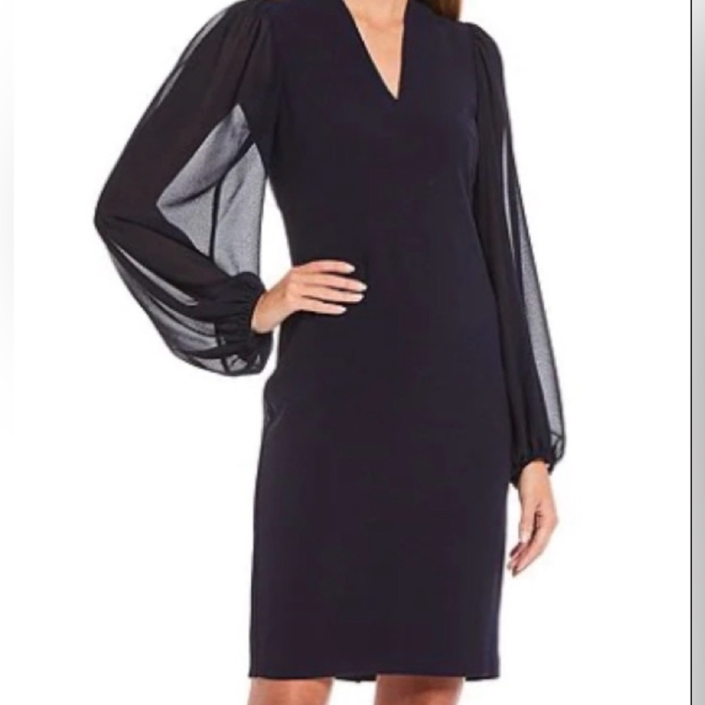 Vince Camuto Women's Crepe V-Neck Chiffon Sheer Long Sleeve
Black Dress 6